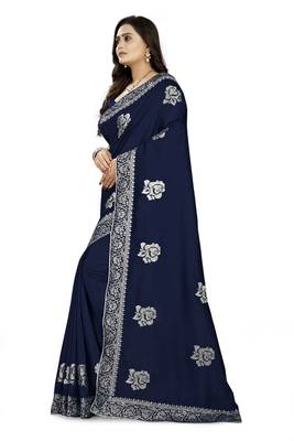 Blue embroidered art silk saree with blouse 2