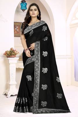 Black embroidered art silk saree with blouse 1