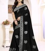 Black embroidered art silk saree with blouse
