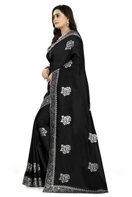 Black embroidered art silk saree with blouse 2