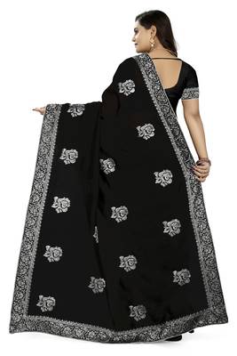 Black embroidered art silk saree with blouse 4