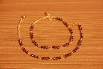 Purple Beaded Gold Plated Anklets 2