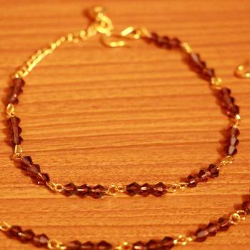 Purple Beaded Gold Plated Anklets 3