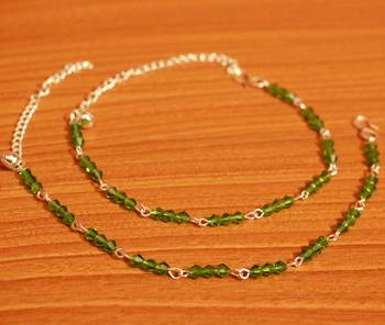 Green Crystal Beaded Silver Plated Anklets 1