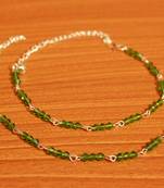 Green Crystal Beaded Silver Plated Anklets