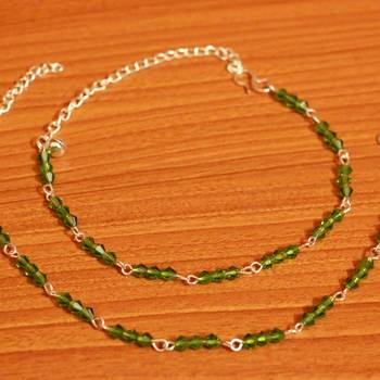 Green Crystal Beaded Silver Plated Anklets 2