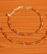 Yellow Crystal Beaded Silver Plated Anklets