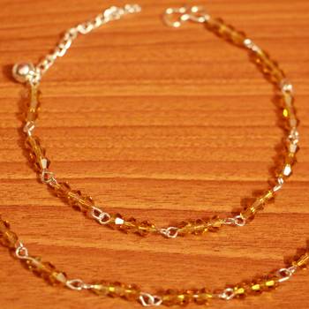 Yellow Crystal Beaded Silver Plated Anklets 2