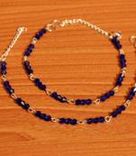 Blue Crystal Beaded Silver Plated Anklets