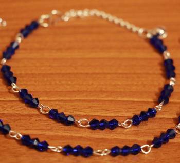 Blue Crystal Beaded Silver Plated Anklets 2
