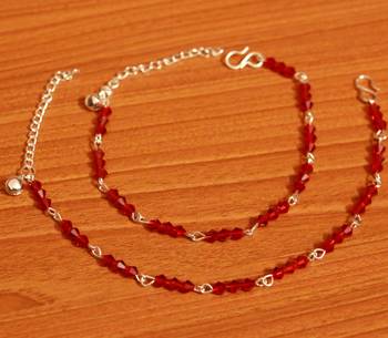 Red Crystal Beaded Silver Plated Anklets 1