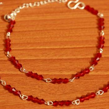Red Crystal Beaded Silver Plated Anklets 2