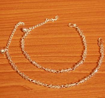 White Crystal Beaded Silver Plated Anklets 1