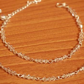White Crystal Beaded Silver Plated Anklets 2