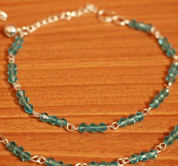 Aqua Blue Crystal Beaded Silver Plated Anklets 2