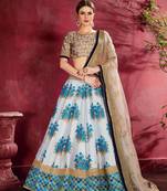 Beige Embroidered Silk Semi Stitched Lehenga