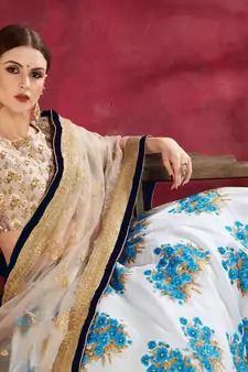 beige embroidered silk lehenga
