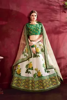 green embroidered silk lehenga