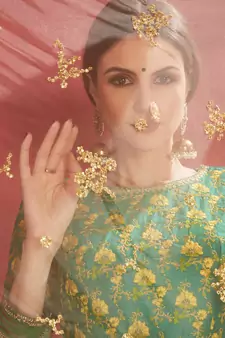 green embroidered silk lehenga