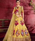 Yellow Embroidered  Silk Semi Stitched Lehenga