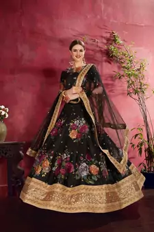black embroidered silk lehenga