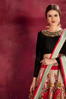 black floral art silk wedding lehenga set choli with dupatta with dupatta for women stylish