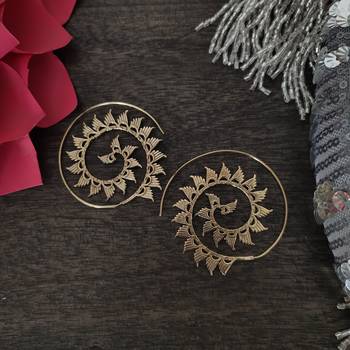 Oxidised Gold Tribal Spiral Earrings 1