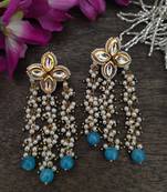 Turquoise Gold Plated Pearl And Kundan Earrings
