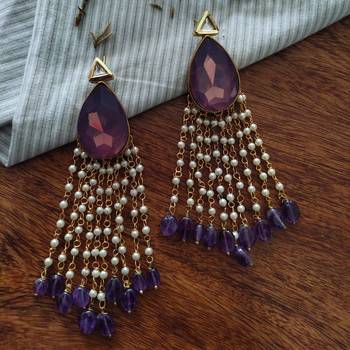 Purple Gold Plated Crystal and Pearl Earrings 1