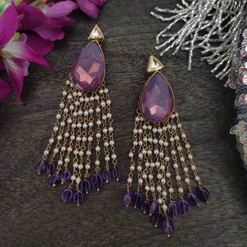 Purple Gold Plated Crystal and Pearl Earrings 2