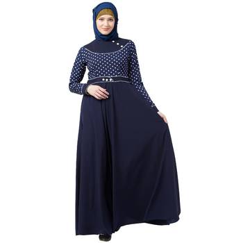 Designer Polka Dotted Umbrella Abaya- Navy Blue 1