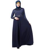 Designer Polka Dotted Umbrella Abaya- Navy Blue