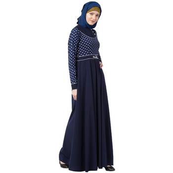 Designer Polka Dotted Umbrella Abaya- Navy Blue 2