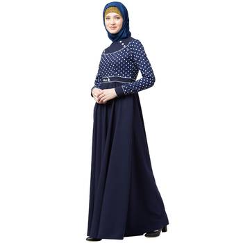 Designer Polka Dotted Umbrella Abaya- Navy Blue 3