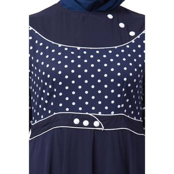 Designer Polka Dotted Umbrella Abaya- Navy Blue 4