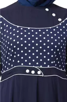 Designer Polka Dotted Umbrella Abaya- Navy Blue