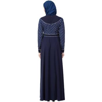 Designer Polka Dotted Umbrella Abaya- Navy Blue 5
