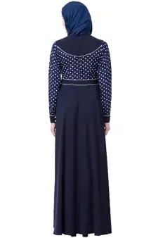 Designer Polka Dotted Umbrella Abaya- Navy Blue