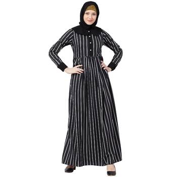 Black And White Striped Abaya With Baby Collar 1