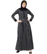 Black And White Striped Abaya With Baby Collar