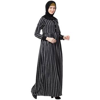 Black And White Striped Abaya With Baby Collar 2