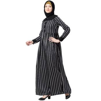 Black And White Striped Abaya With Baby Collar 3