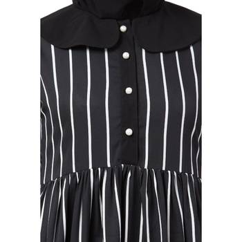 Black And White Striped Abaya With Baby Collar 4