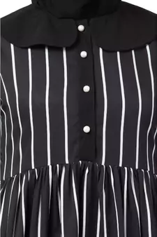 Black And White Striped Abaya With Baby Collar