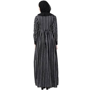 Black And White Striped Abaya With Baby Collar 5