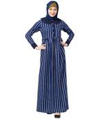 Blue And White Striped Abaya With Baby Collar