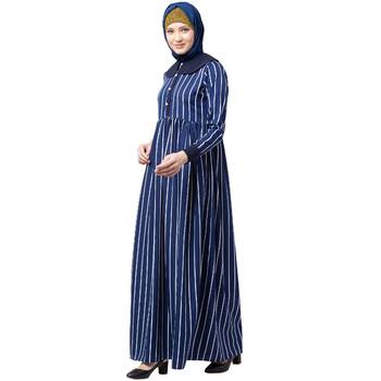 Blue And White Striped Abaya With Baby Collar 3
