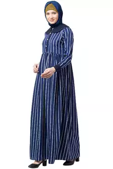 Blue And White Striped Abaya With Baby Collar