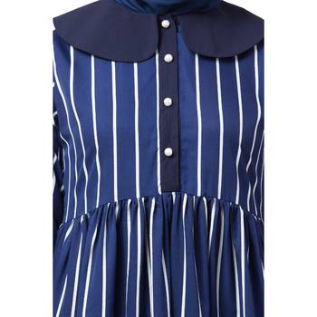 Blue And White Striped Abaya With Baby Collar 4