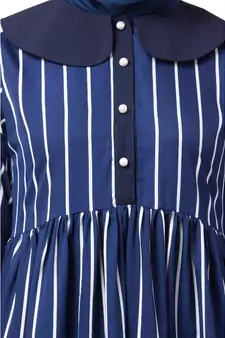 Blue And White Striped Abaya With Baby Collar